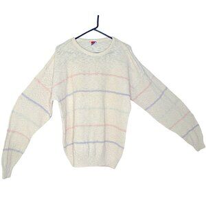 Vintage Catalina Unisex White Pastel Stripes Y2k Oversized Pullover Sweater Sz M